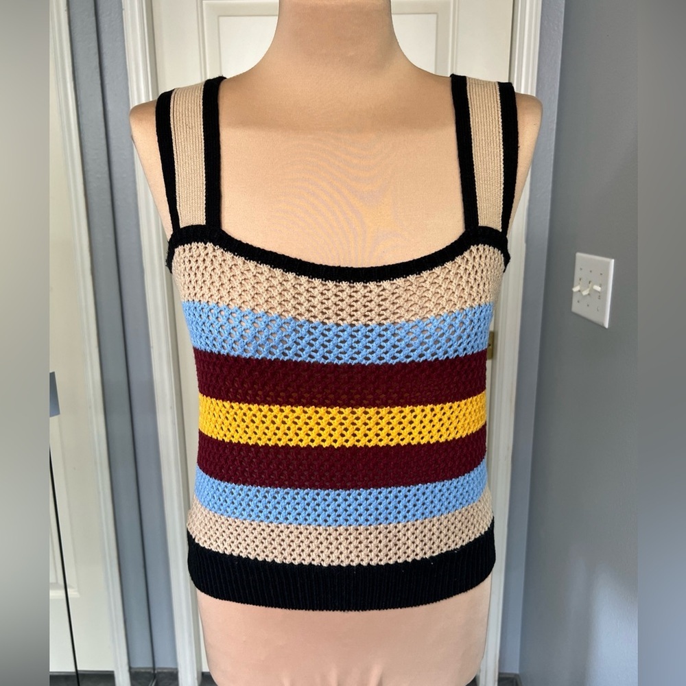 Wishlist Crochet Multi-Color Striped Tank Top Size Large Festival Boho Hippie